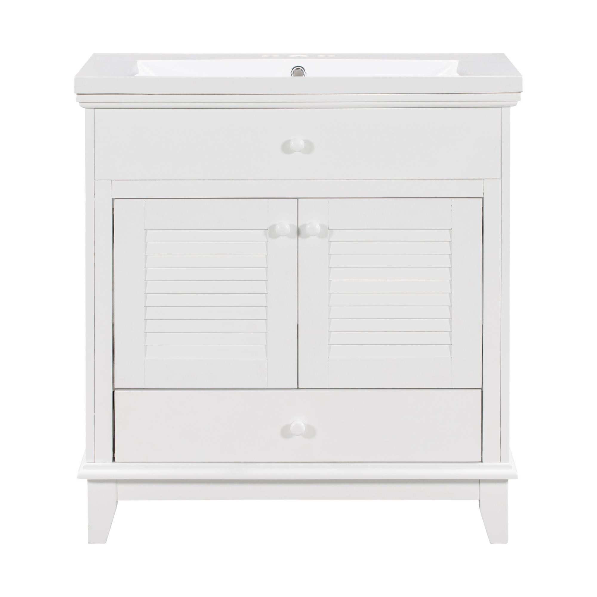 Bathroom Vanity With Sink, Bathroom Cabinet With Two Doors And One Drawer, White