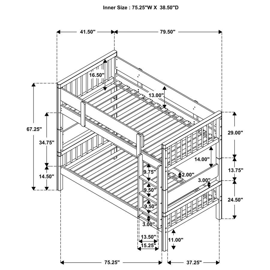 Dakota - Wood Twin Over Twin Bunk Bed - Natural by Coaster Fine Furniture | Bel Furniture
