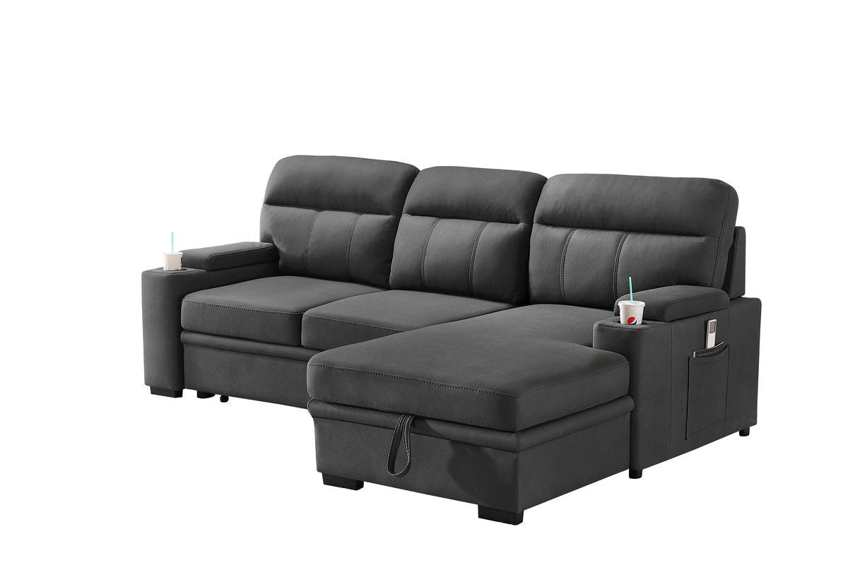 Kaden - Sleeper Sectional Sofa Chaise With Storage Arms And Cupholder