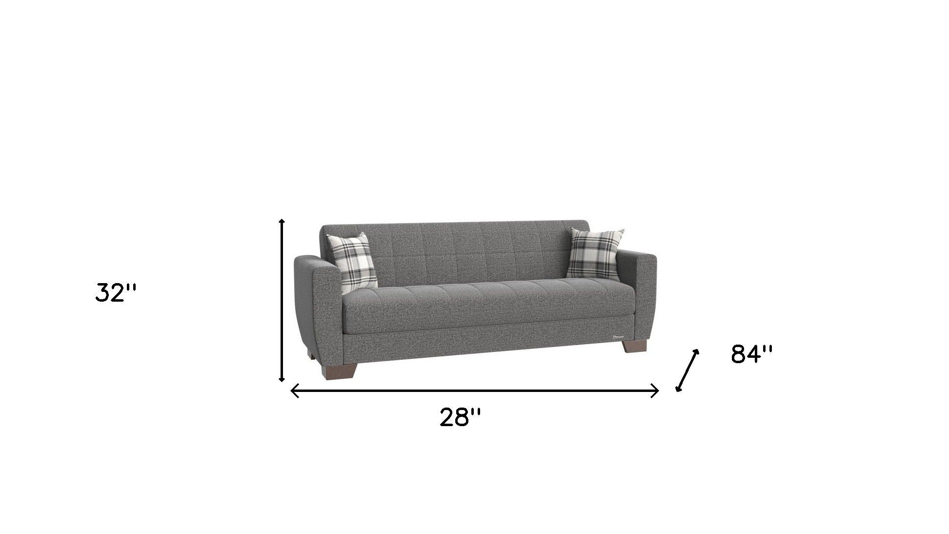 Chenille Sleeper Sleeper Sofa And Toss Pillows With Brown Legs - Gray