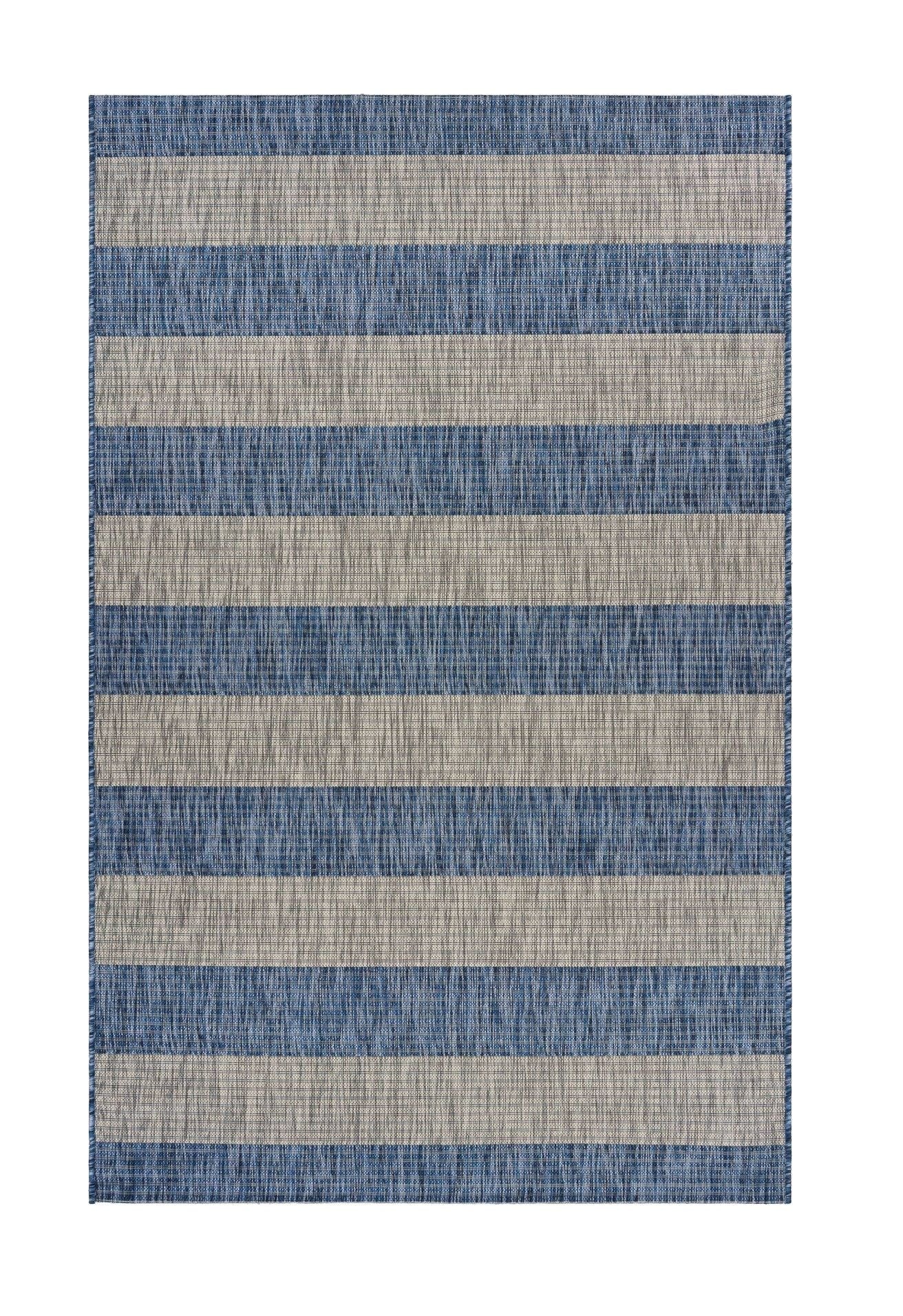 8' X 10' Striped Indoor / Outdoor Area Rug - Blue / Gray