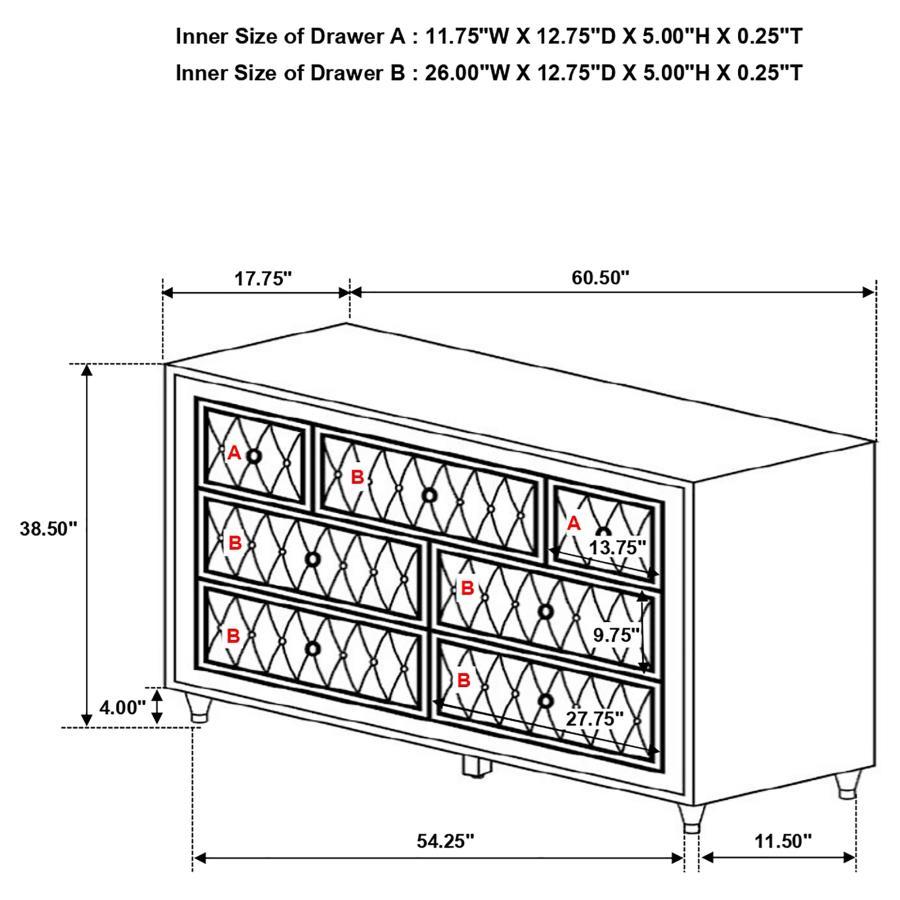 Antonella - 7-Drawer Upholstered Dresser