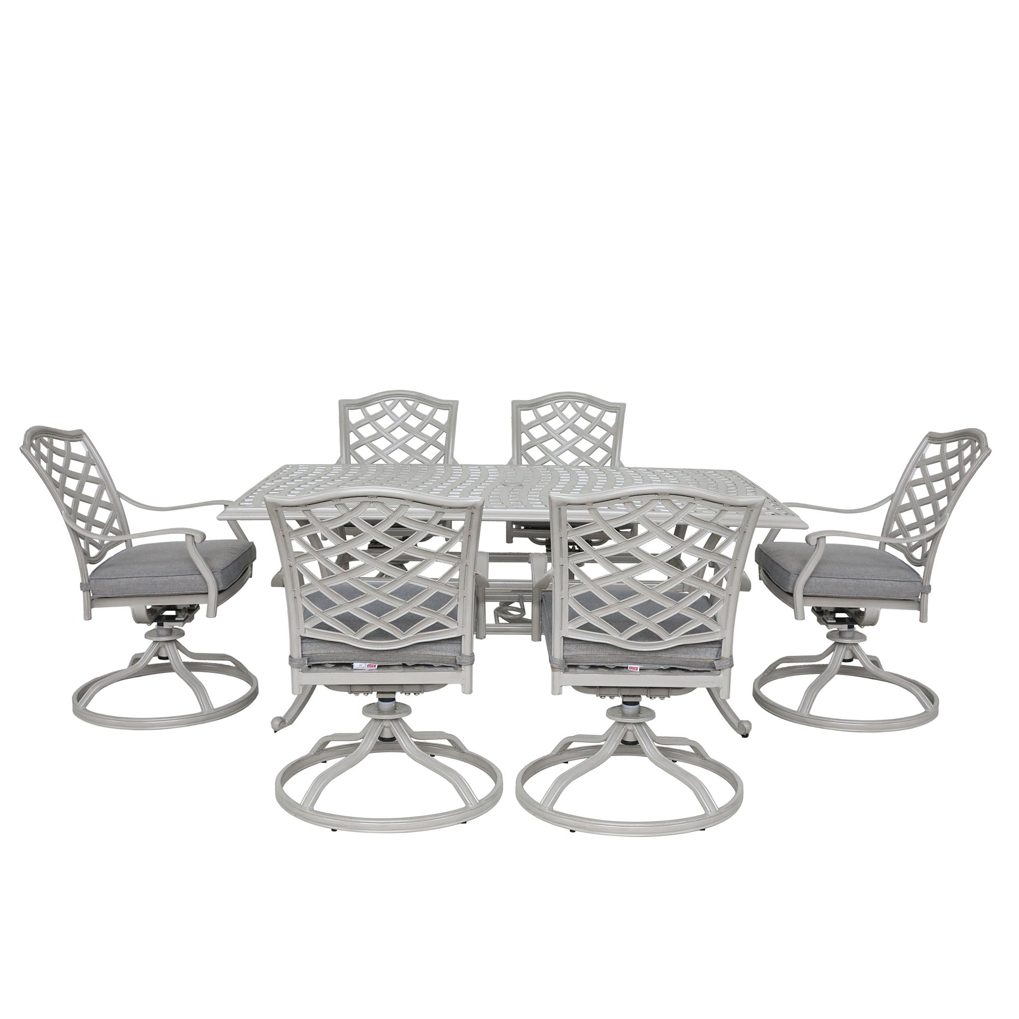 Modern Outdoor 7 Piece Aluminum Dining Set With Swivel Chairs - Basalt