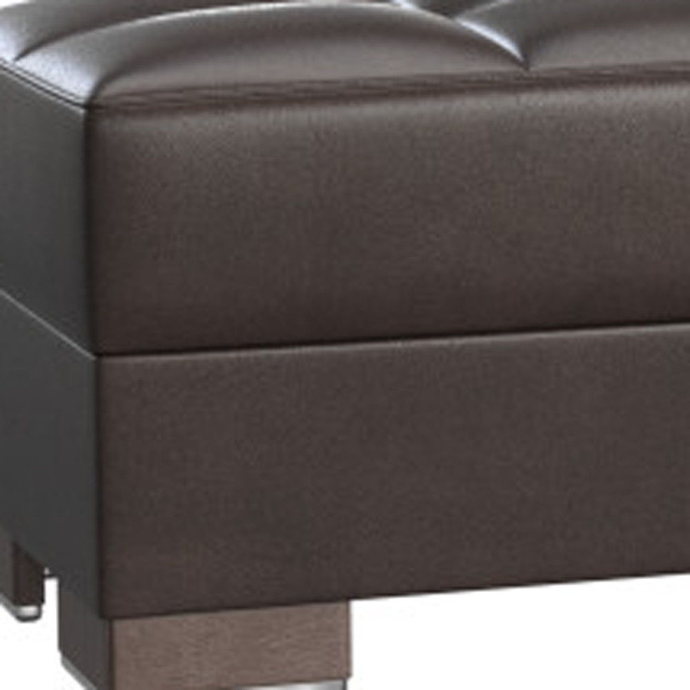 Faux Leather Tufted Storage Ottoman - Brown