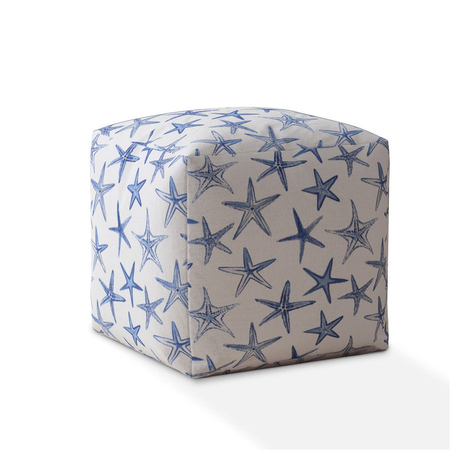 Canvas Abstract Pouf Cover - Blue / White