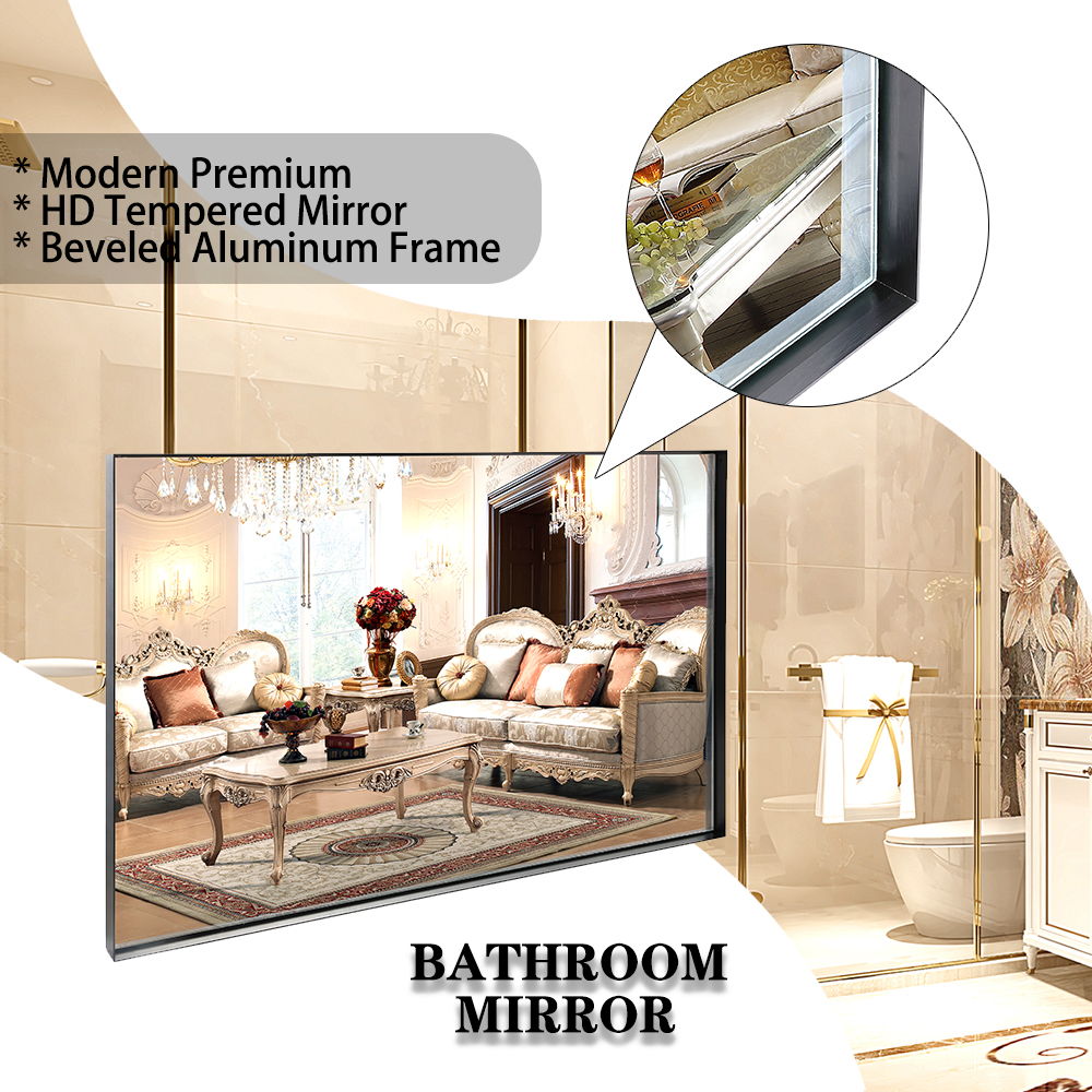 Rectangular Bathroom Mirror Square Angle Metal Frame Wall Mounted Hanging Plates Wall Mount Mirror For Bathroom (Horizontal & Vertical)