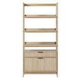 Transitional Wide Reeded Bookshelf With Drawers On Bottom