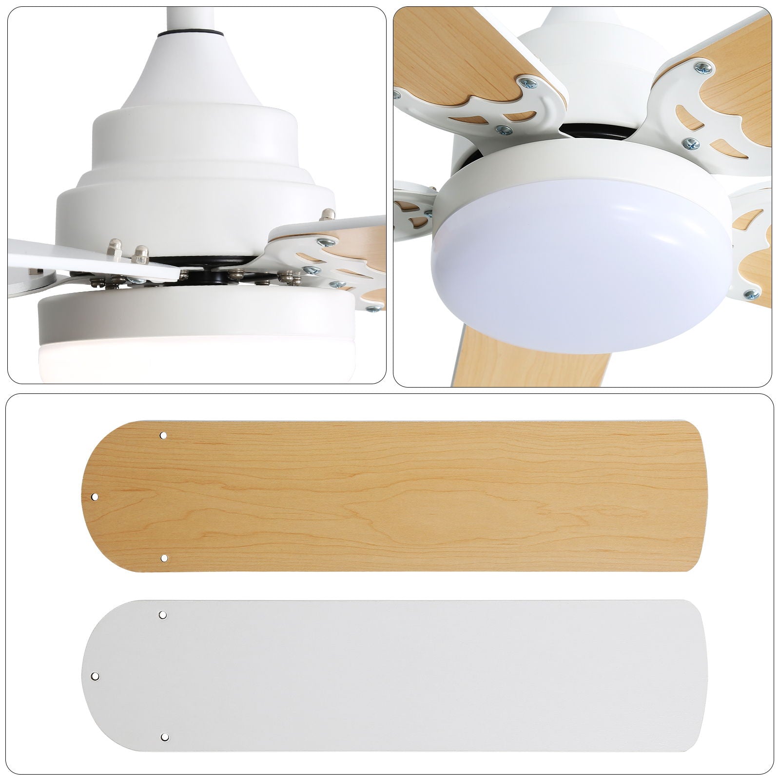 Modern Ceiling Fan With 3 Color Dimmable Light 5 Blades Remote Control Reversible Dc Motor - White