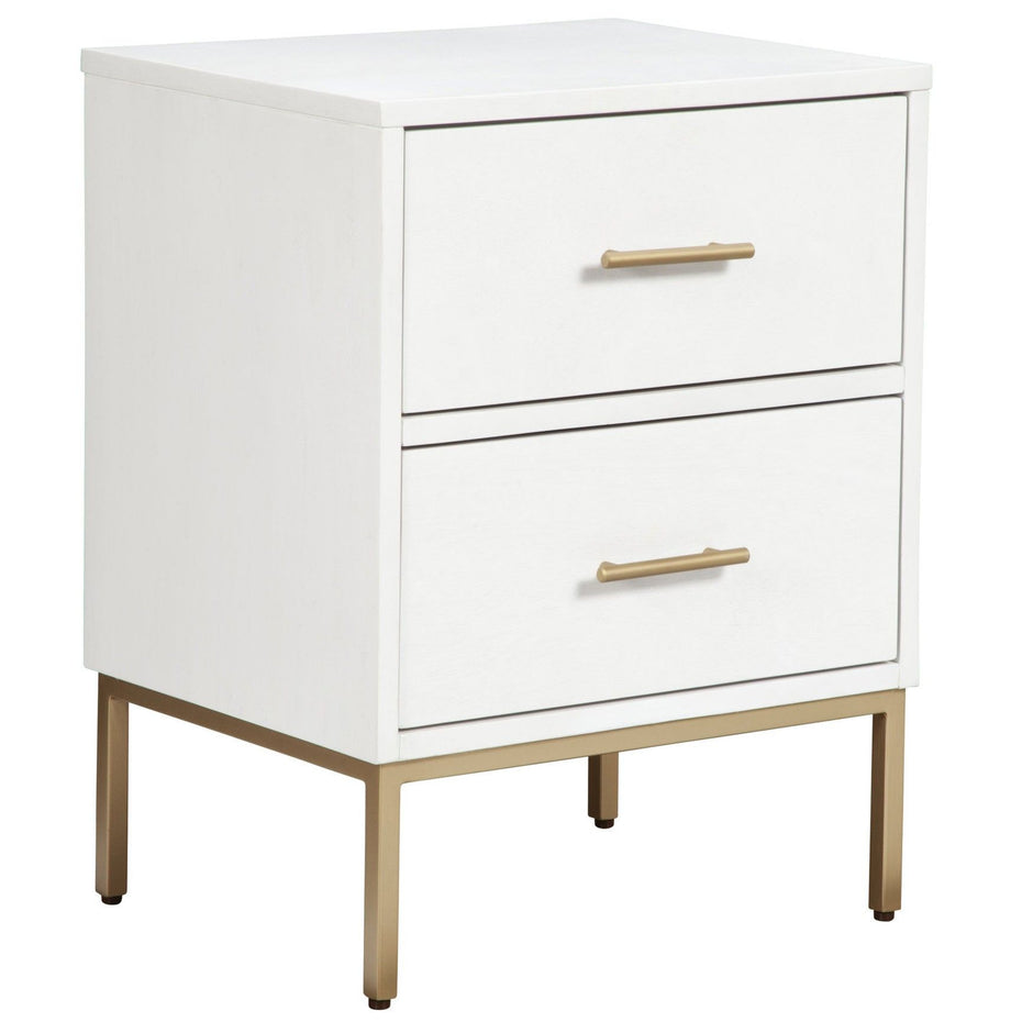 Lines 2 Drawer Nightstand - White / Gold