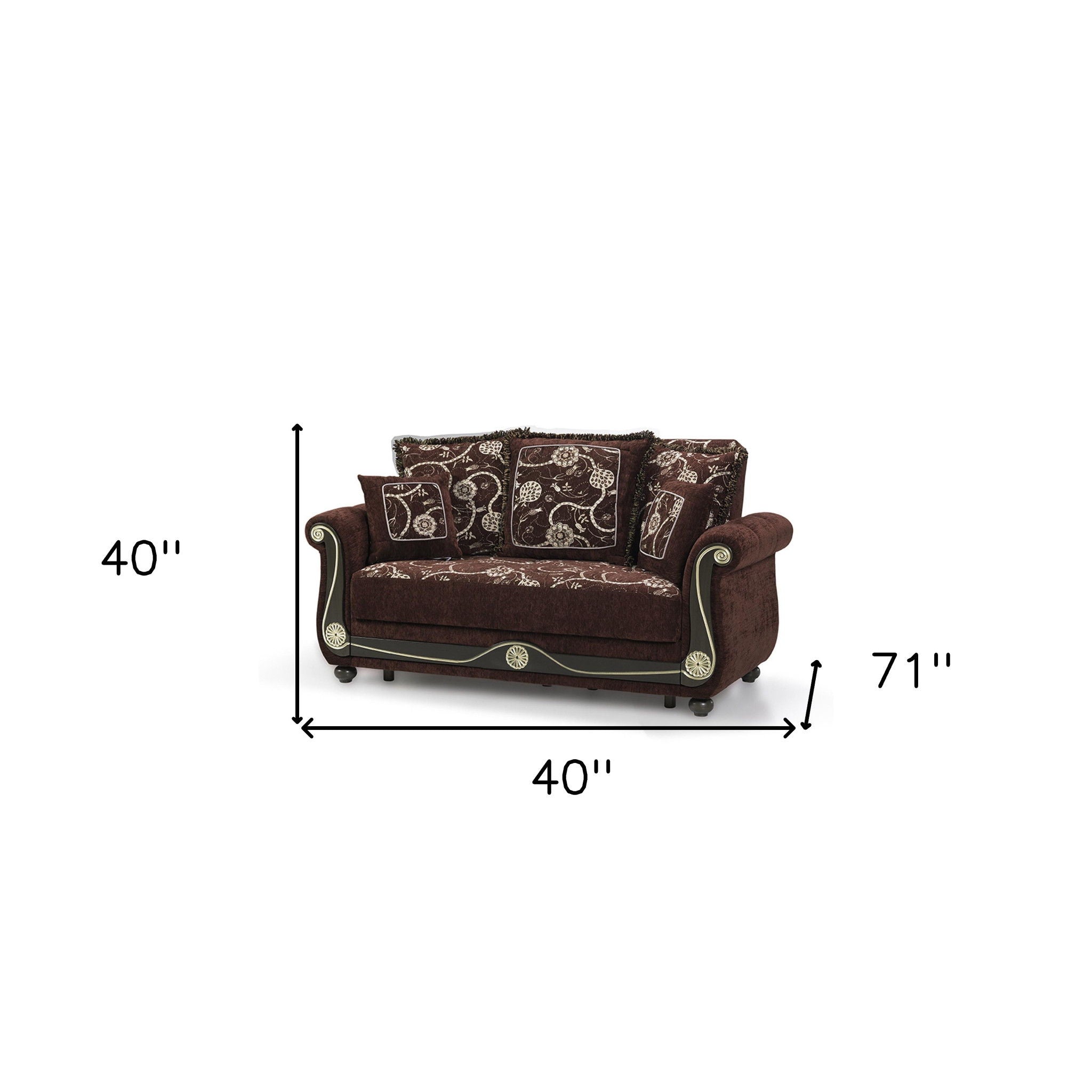 Chenille Futon Convertible Sleeper Love Seat With Storage - Brown Dark Brown