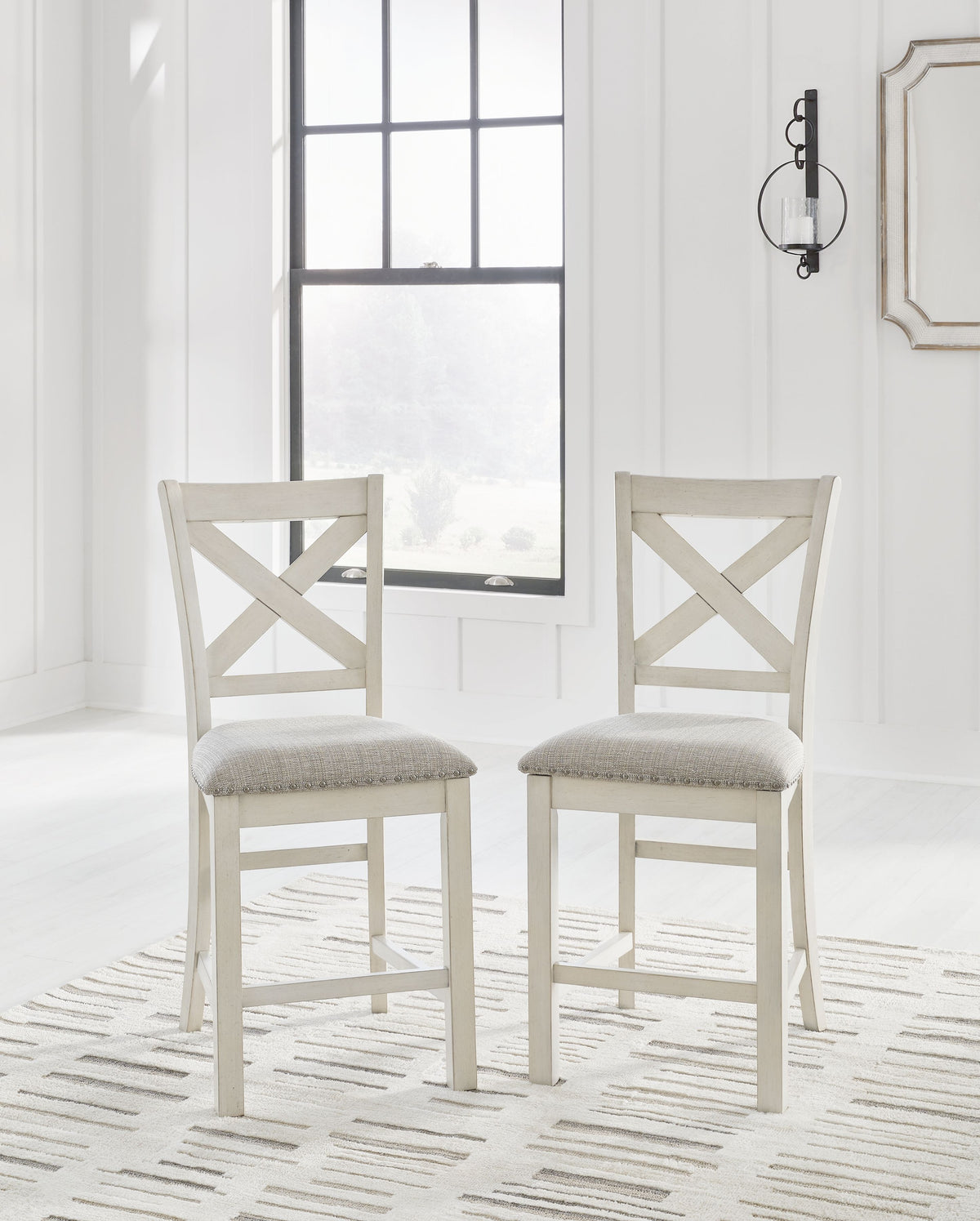 Robbinsdale - Antique White - Upholstered Barstool (Set of 2) by Signature Design by Ashley® | Bel Furniture