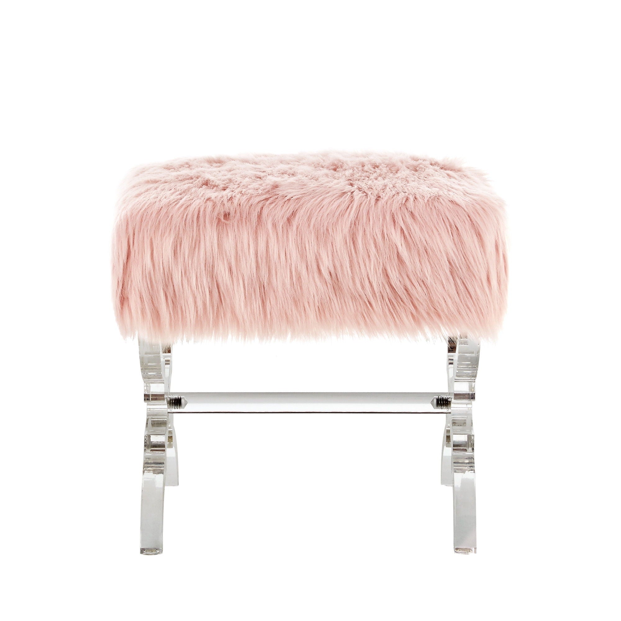 Faux Fur Ottoman - Rose / Clear