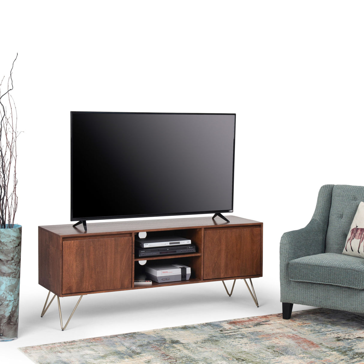 Hunter - TV Media Stand - Umber Brown Stain by Simpli-Home | Bel Furniture