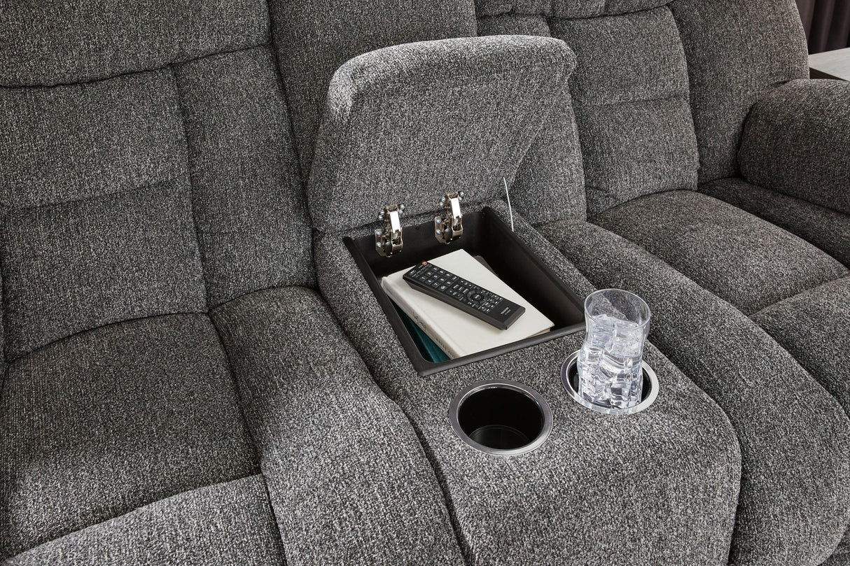 Foreside - Charcoal - Dbl Reclining Loveseat with Console by Signature Design by Ashley® | Bel Furniture