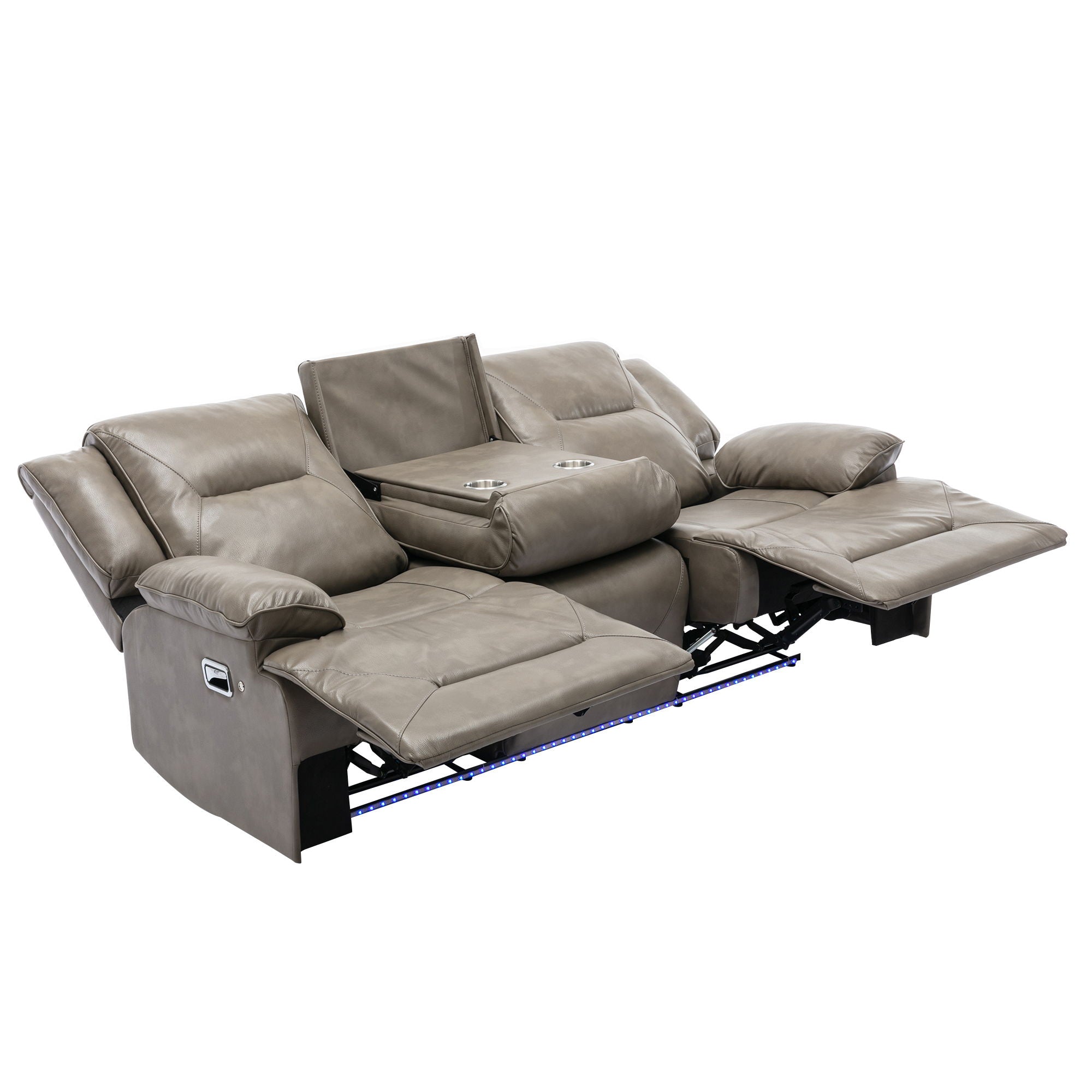 Home Theater Recliner Set Manual Recliner Chair With A Led Light Strip Two Built-In Cup Holders For Living Room