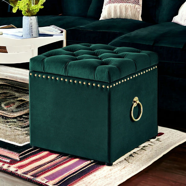 Velvet Tufted Storage - Hunter Green / Black