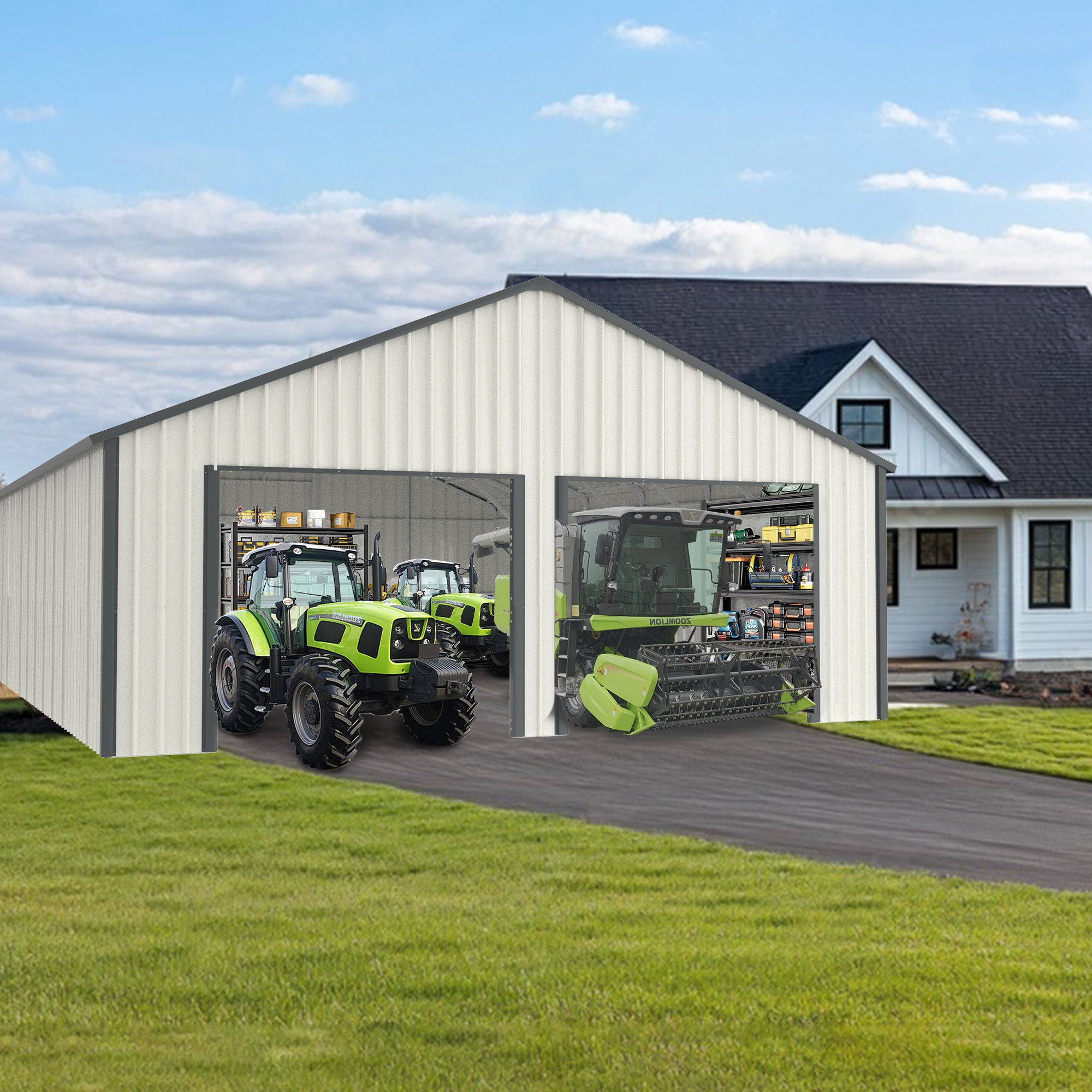 Double Garage Metal Shed With Side Entry Door - White