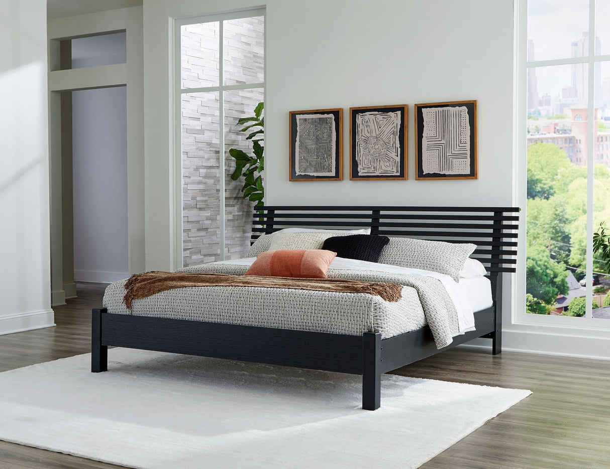 Danziar - King Slat Panel Bed With Low Footboard - Black
