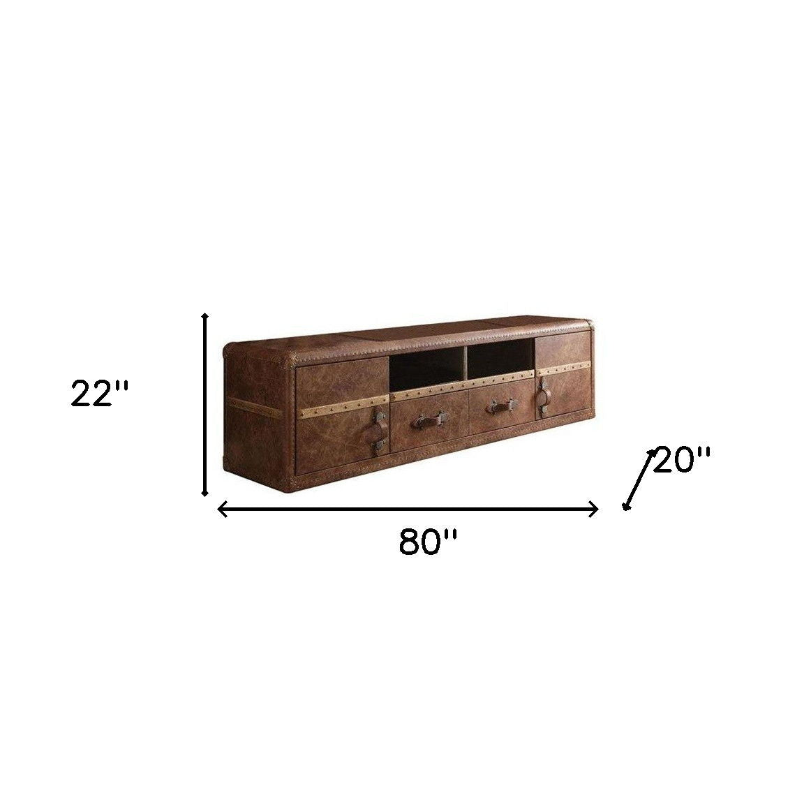 Leather Cabinet Enclosed Storage TV Stand - Brown