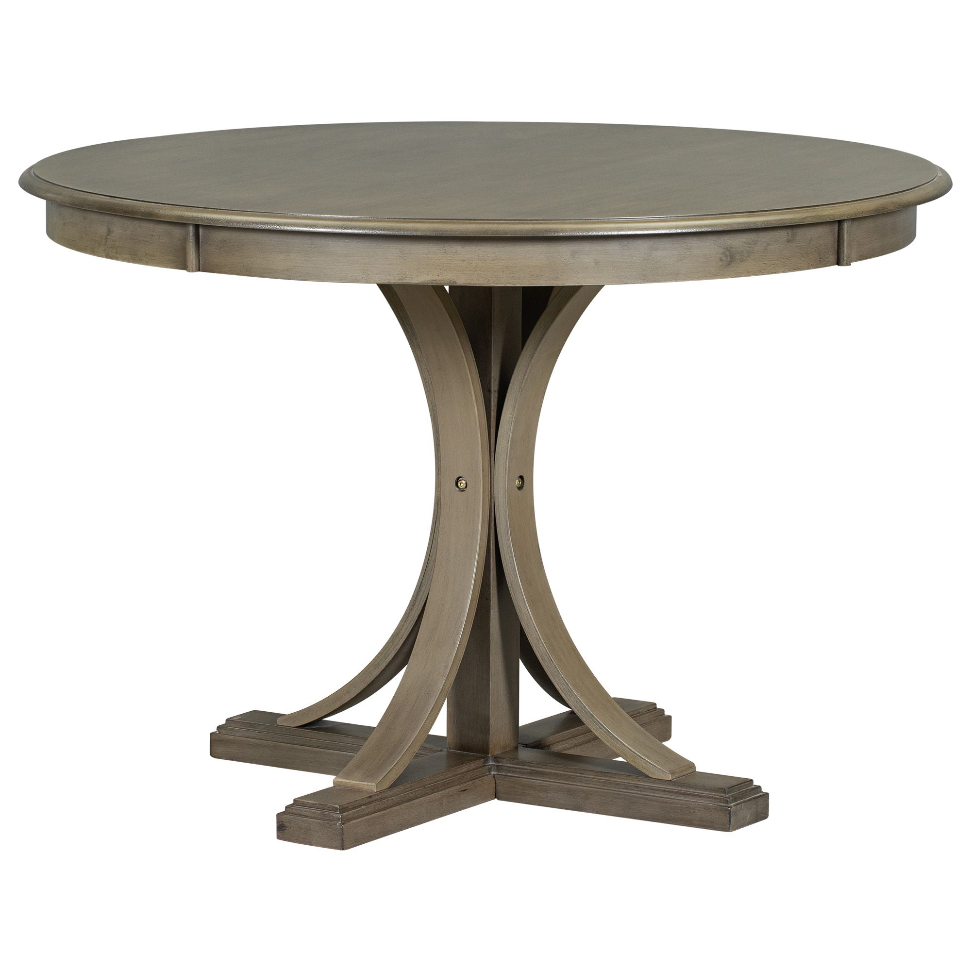 Retro Round Dining Table Set With Curved Trestle Style Table Legs And Upholstered Chairs For Dining Room