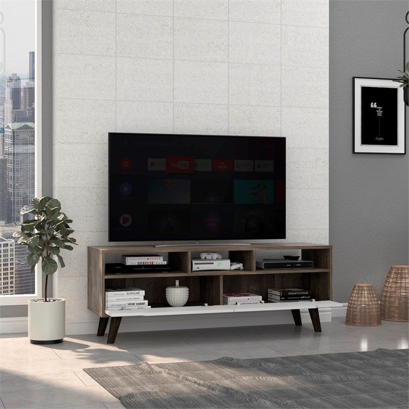 Particle Board Open Shelving TV Stand - Brown / White