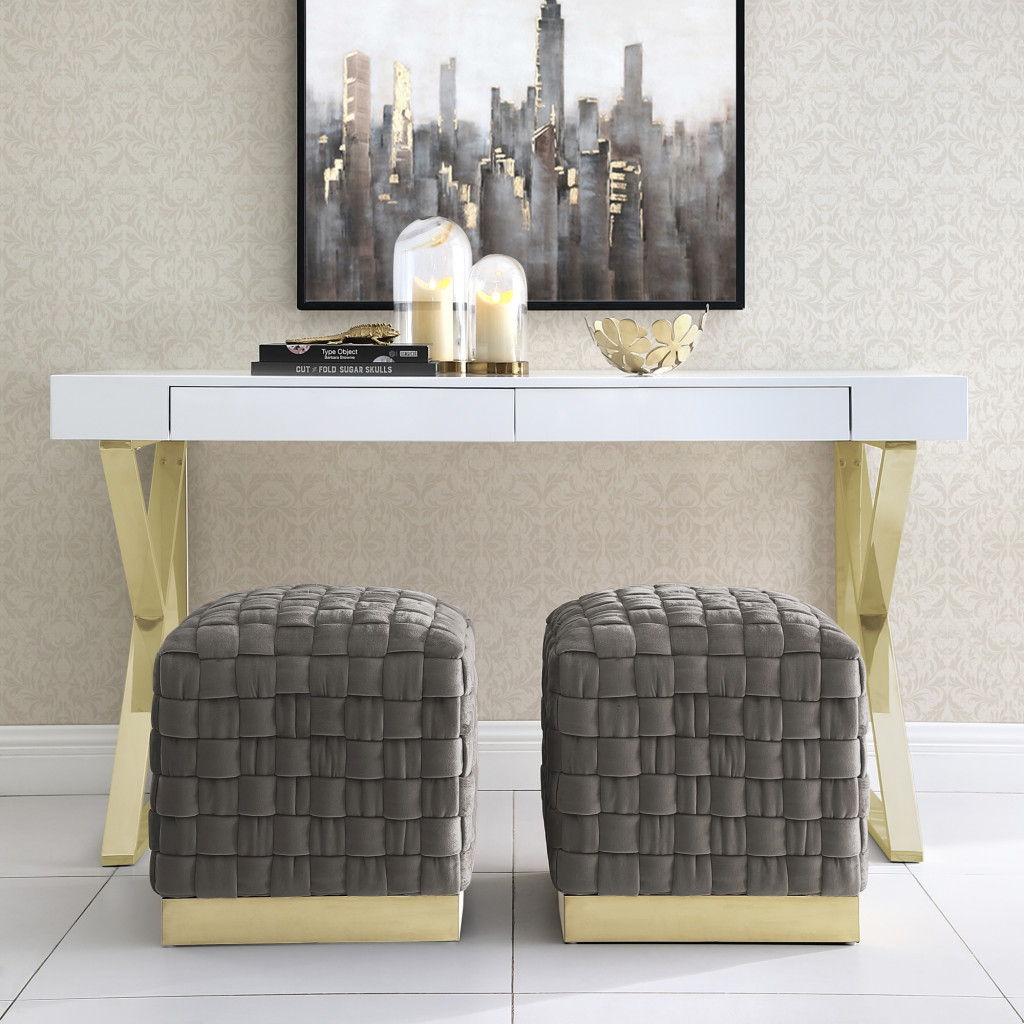 Velvet Ottoman - Taupe / Gold