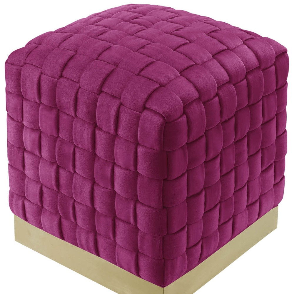 Velvet Ottoman - Fuchsia / Gold