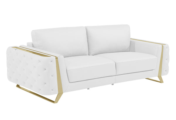 Italian Leather Sofa & Silver Legs - White