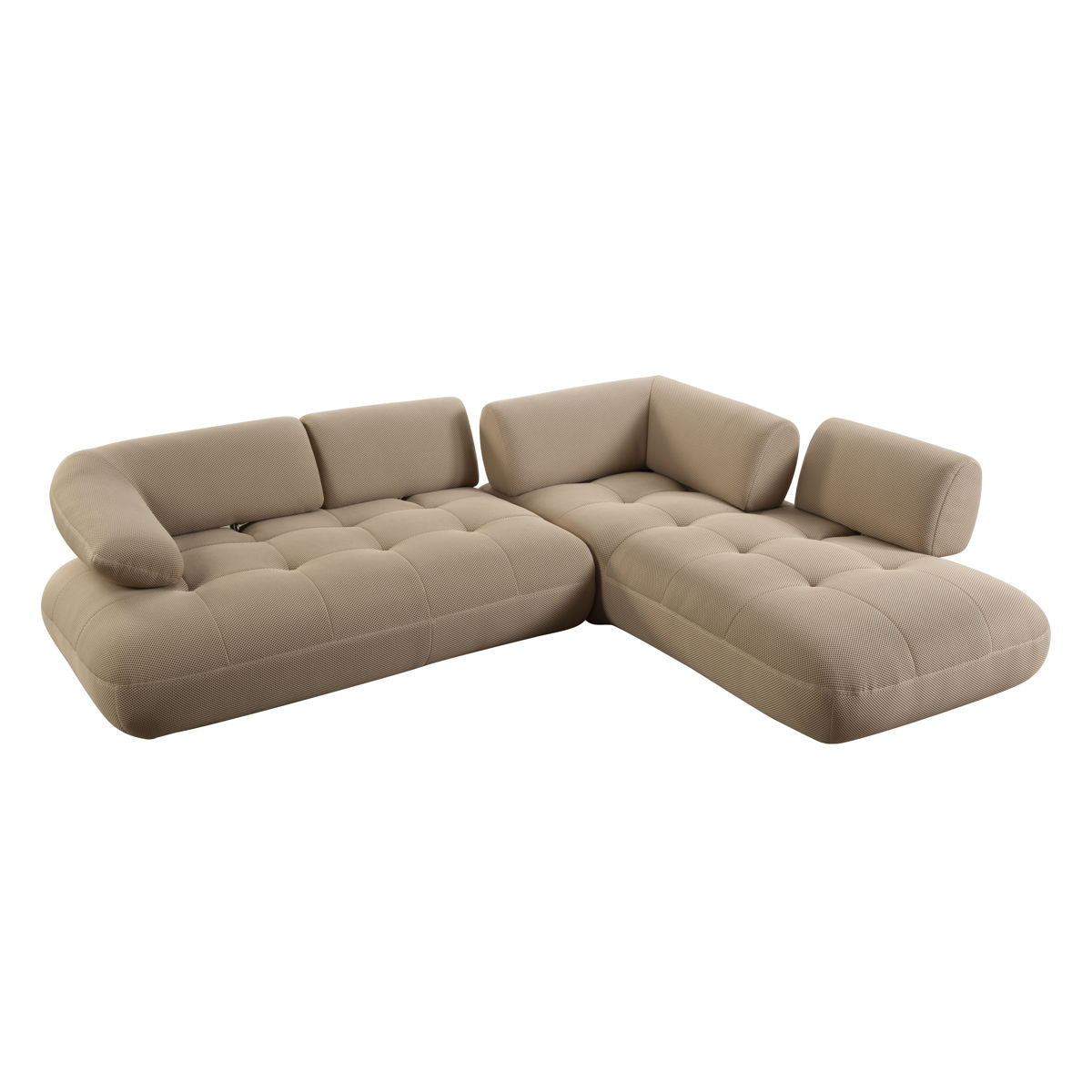 Carrick - Sandwich Mesh Sectional Sofa With An Ottoman - Beige