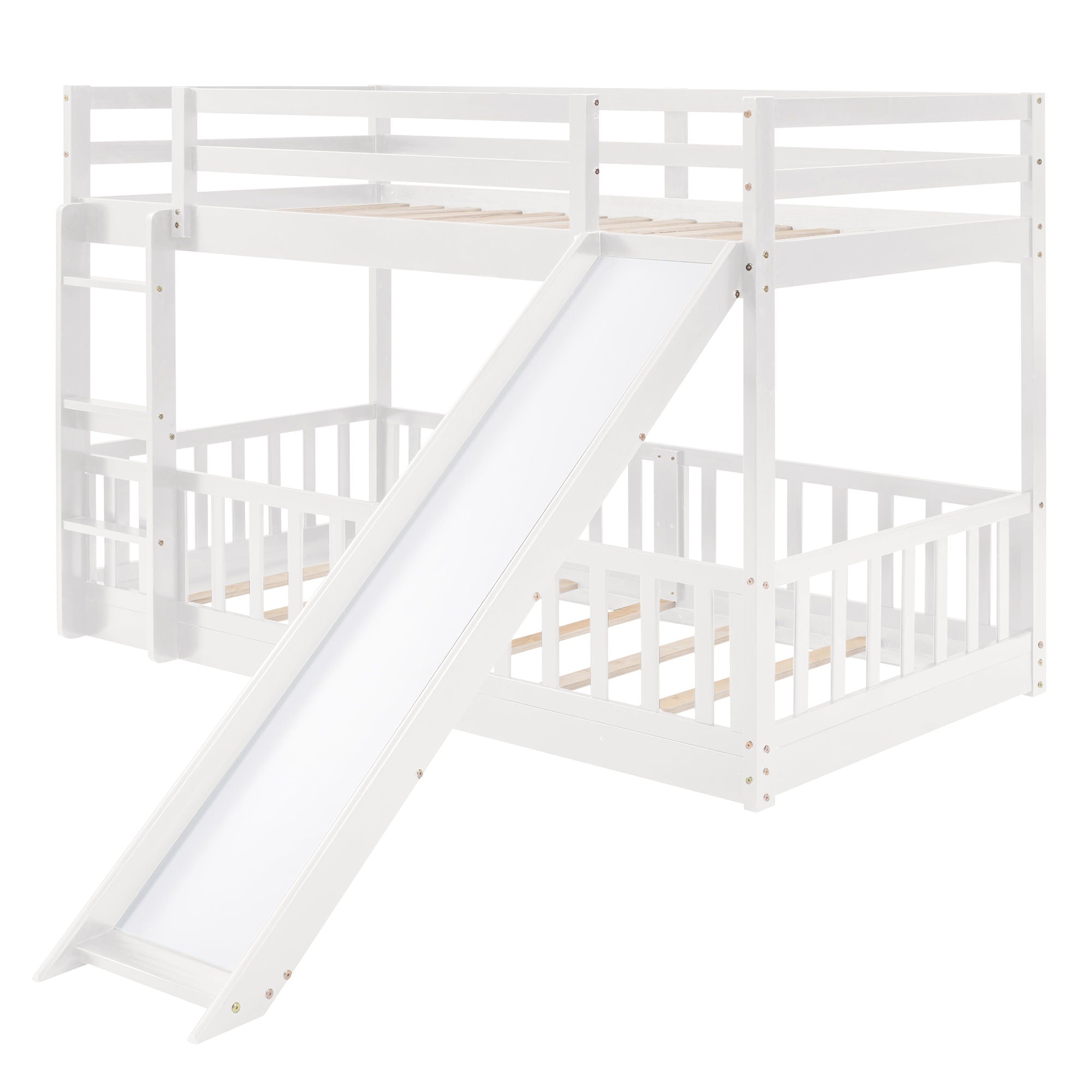 Twin Over Twin Bunk Bed With Slide And Ladder - White