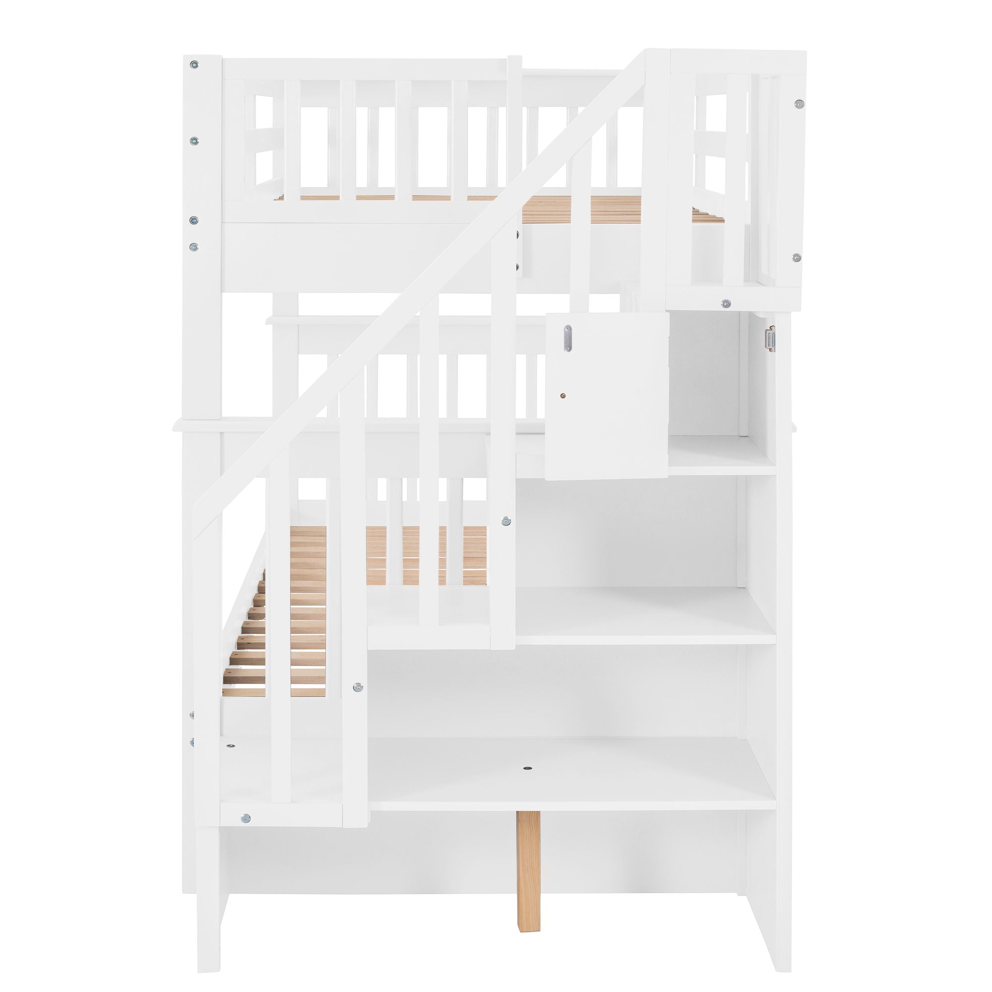 Stairway Bunk Bed With Storage And Guard Rail For Bedroom, Dorm