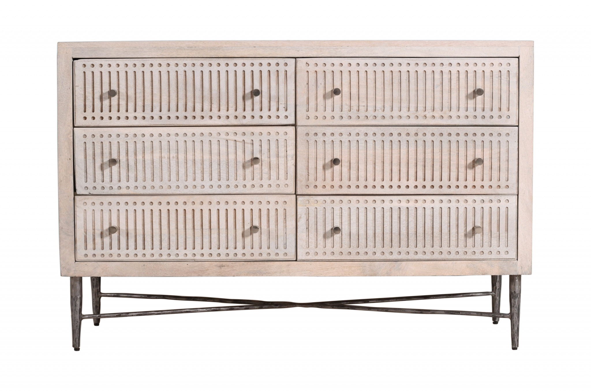 Solid Wood Six Drawer Double Dresser - Brushed Ivory