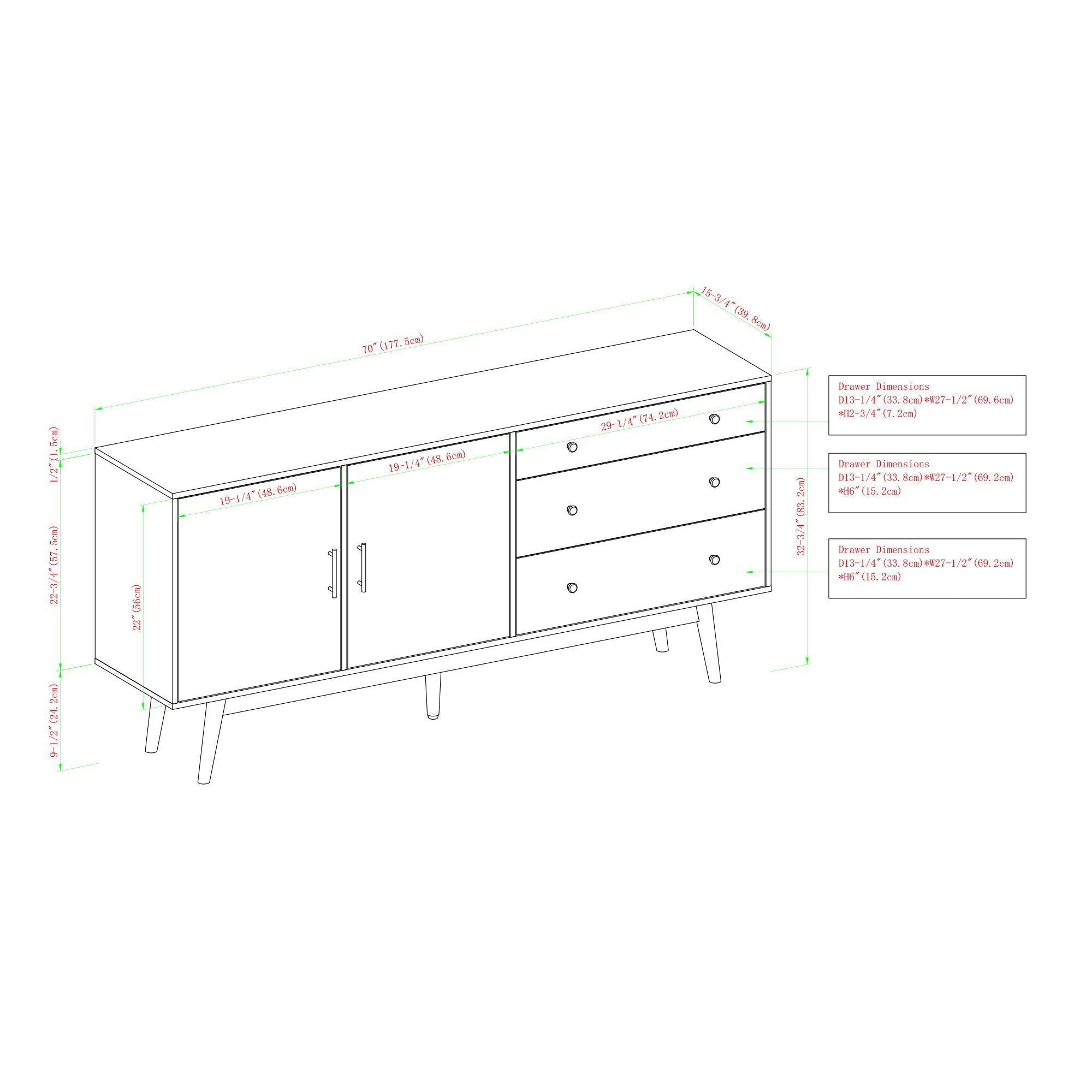 Mid-Century Modern Minimalist 2 Door Sideboard - Acorn