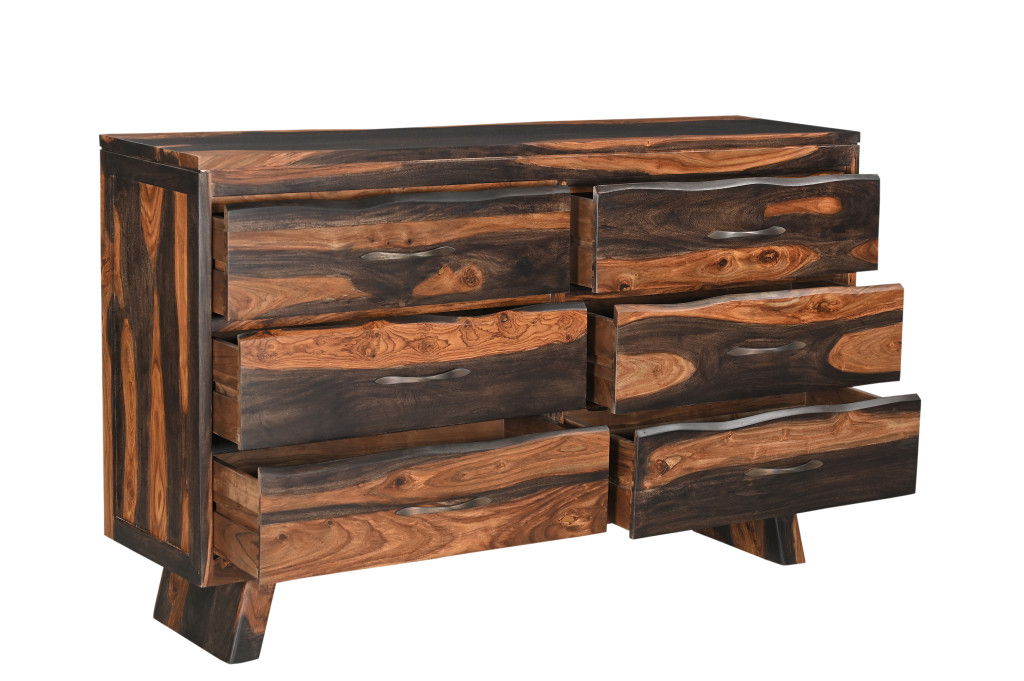 Solid Wood Live Edge Six Drawer Double Dresser - Dark Brown