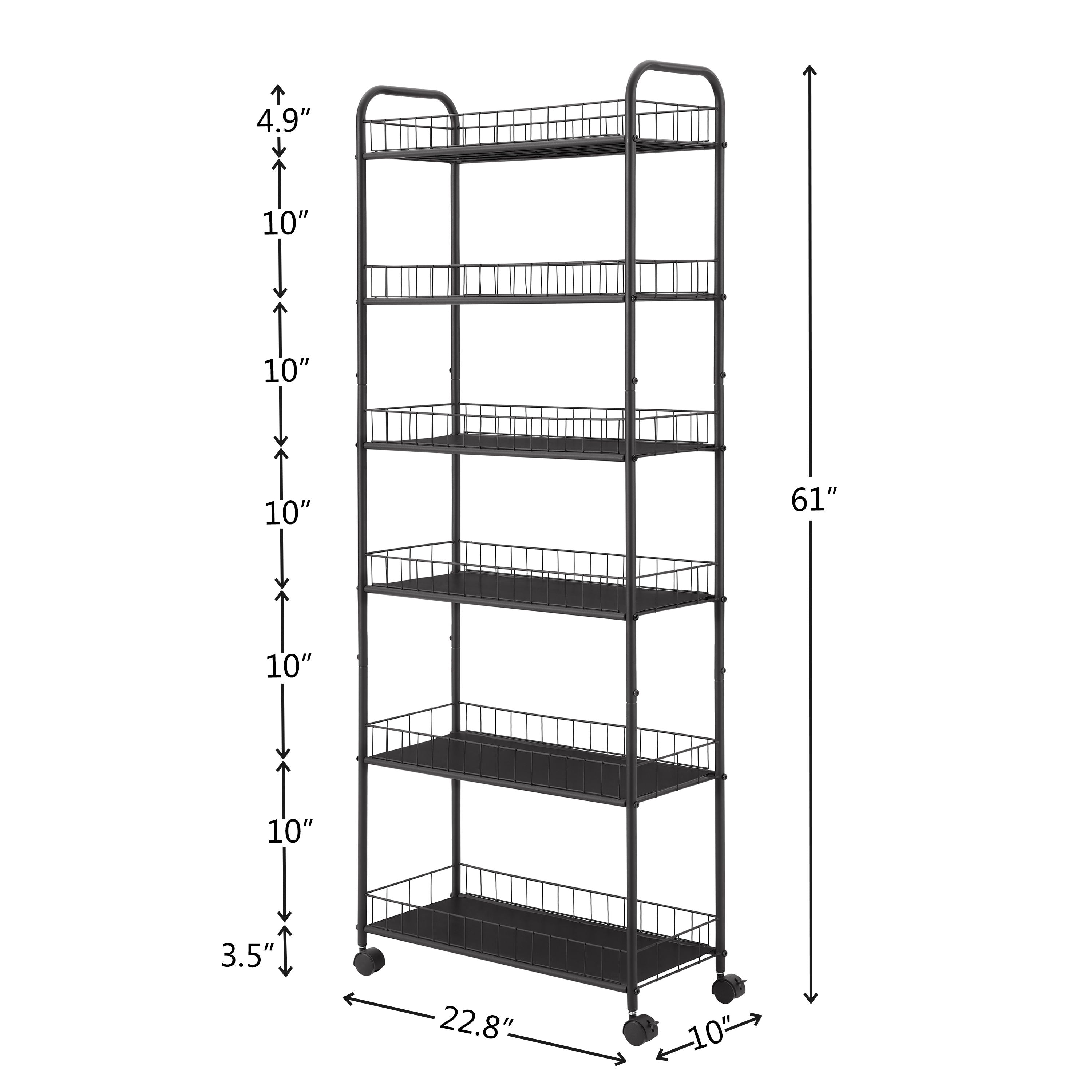 6 Tier Slim Rolling Storage Cart, Mobile Shelving Unit With Wheels, Metal Wire Storage Shelving Rack With Baskets For Kitchen Bathroom Office Laundry Narrow Piaces - Black