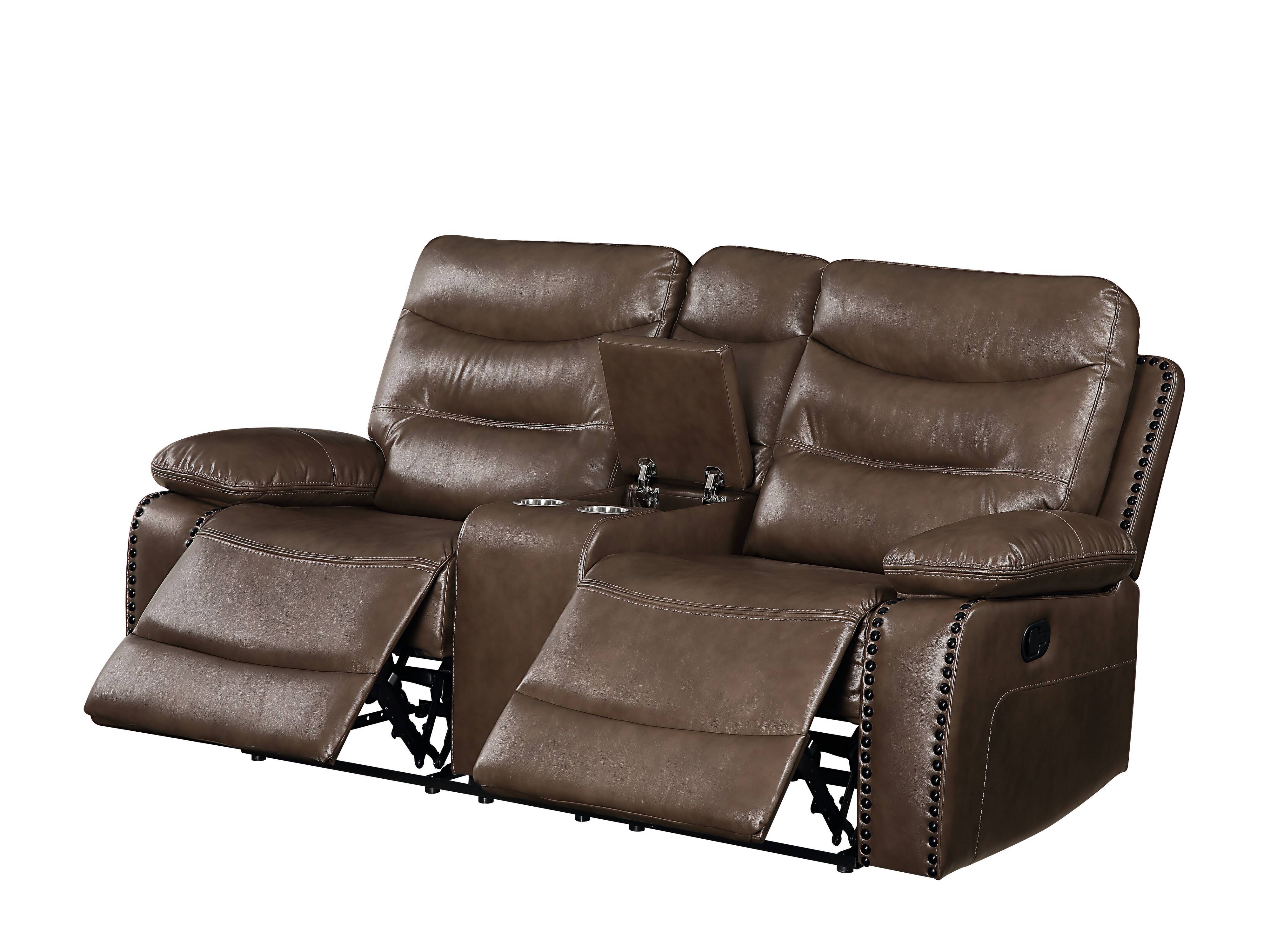 Aashi - Leather Gel Match 3 Piece Recliner Living Room Set - Brown