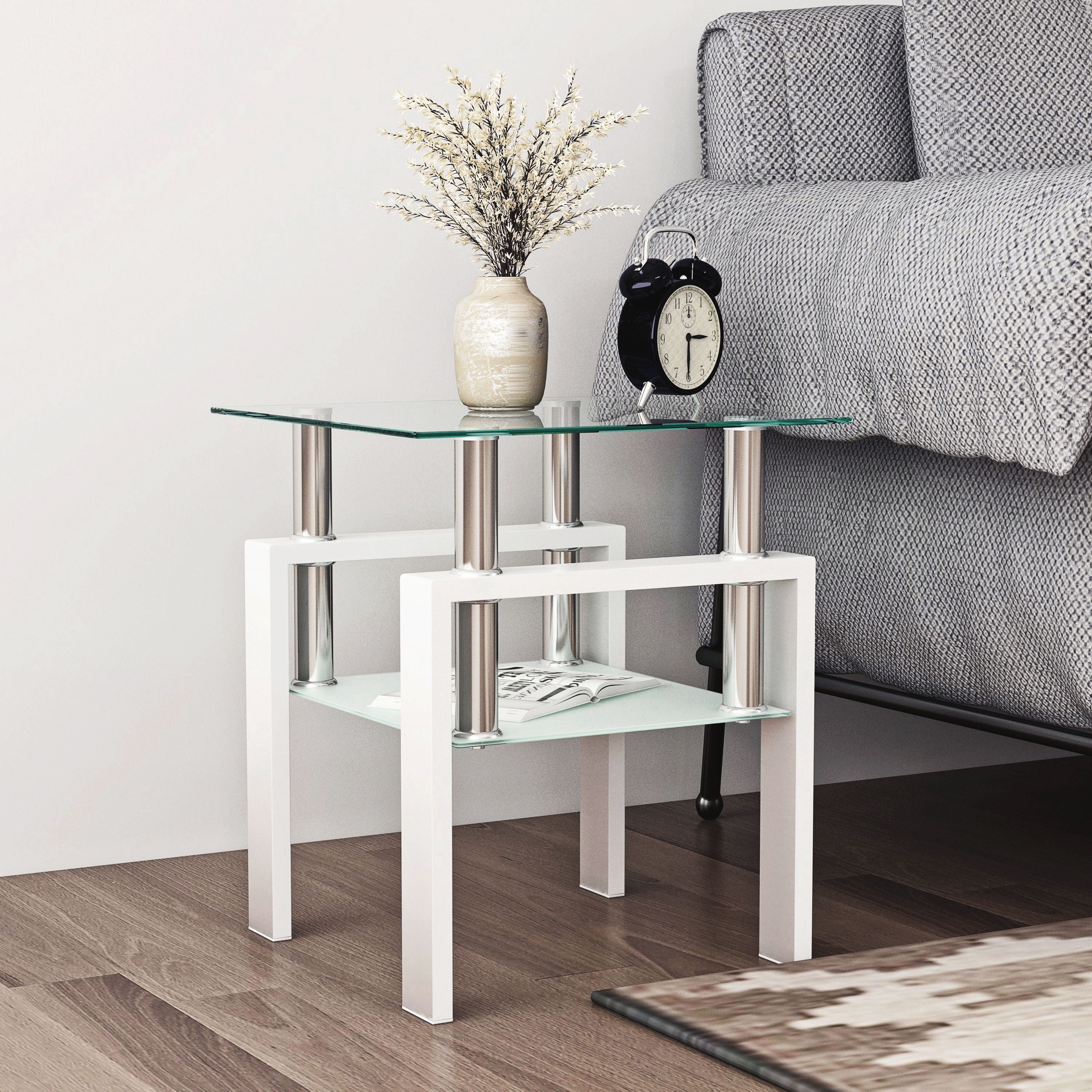 Modern Tempered Glass Tea Table, End Square Table For Living Room