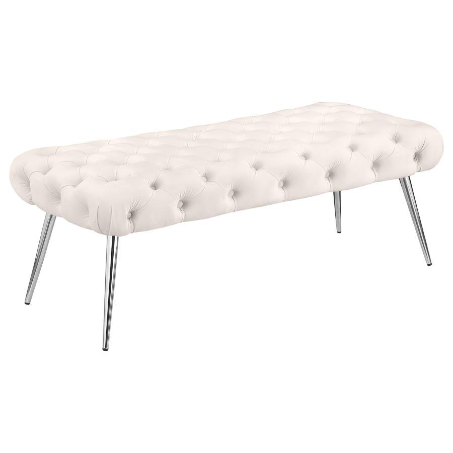Ella - Upholstered Tufted Bench Metal Legs White by Coaster Fine Furniture | Bel Furniture