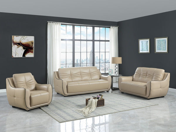 Three Piece Six Person Indoor Genuine Leather Seating Set - Beige