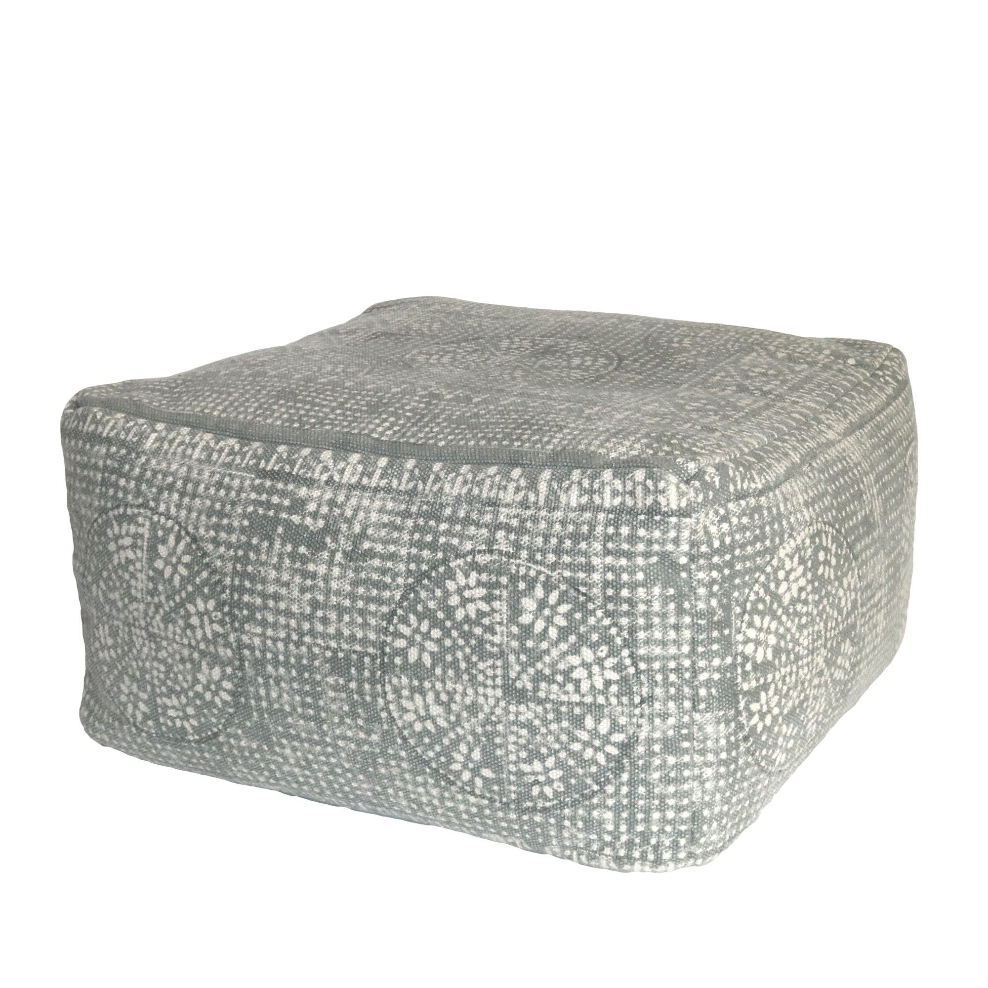 Patterned Rectangle Pouf - Light Gray