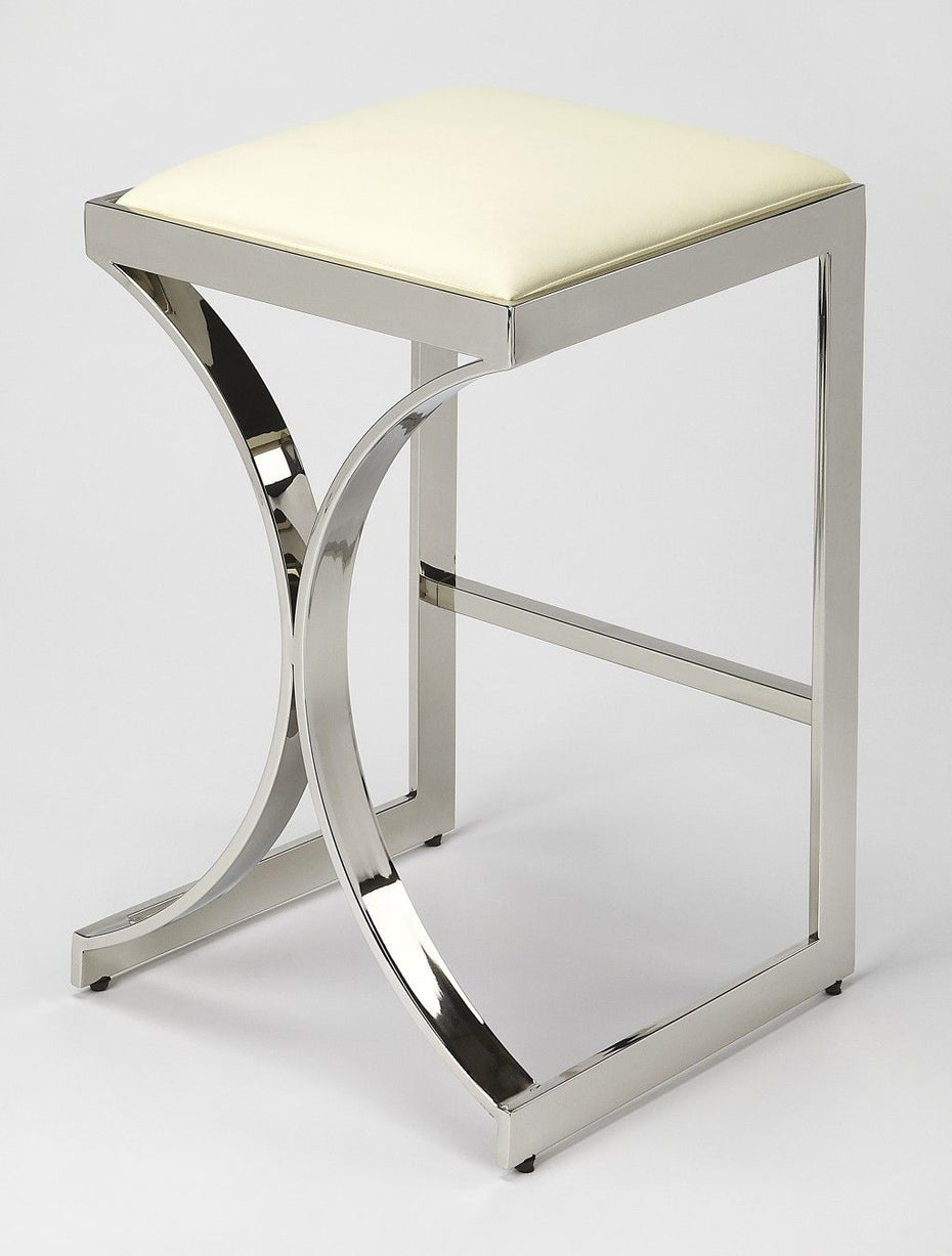 Backless Counter Height Bar Chair - Off White / Silver