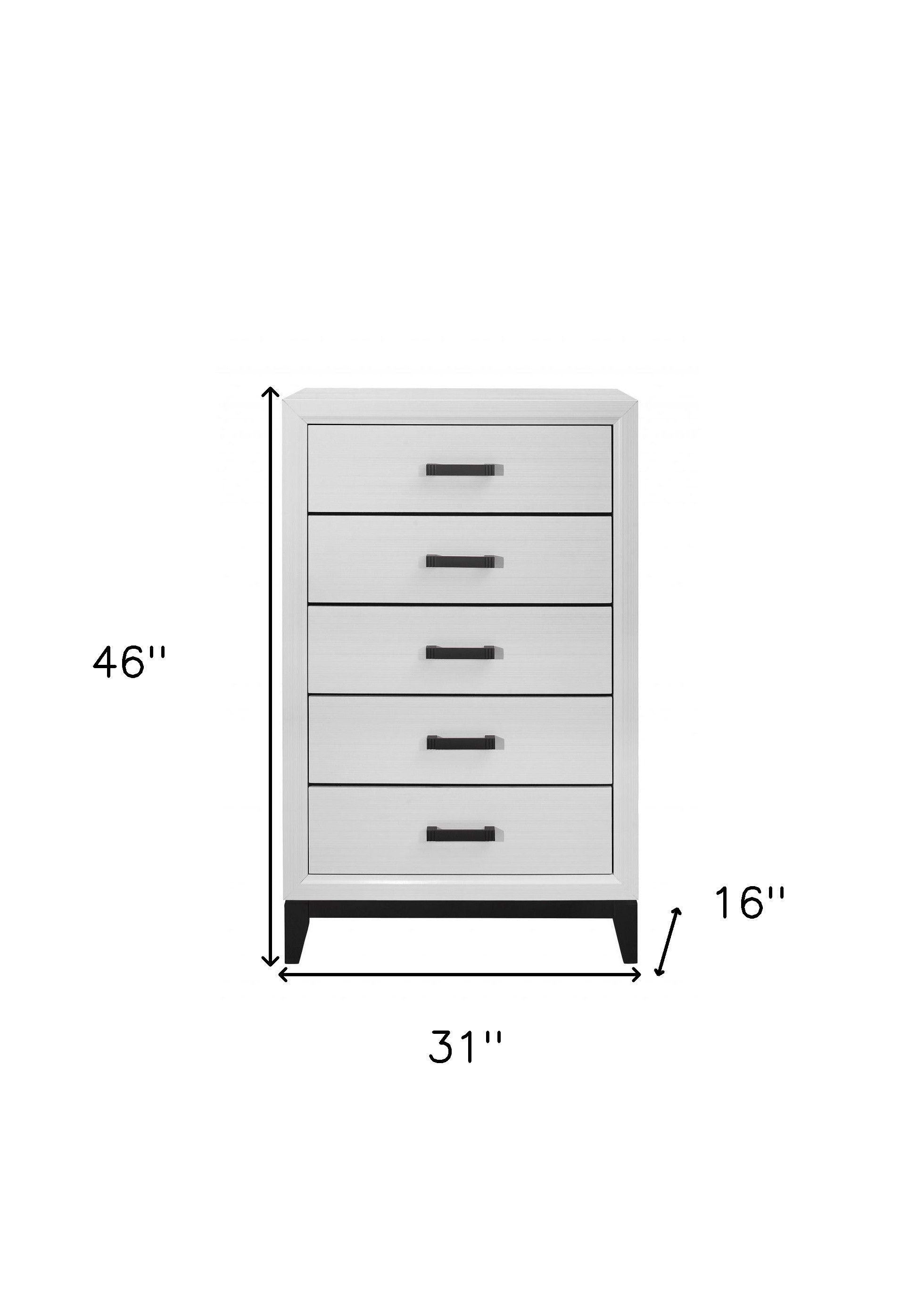 Wood Five Drawer Standard Chest - White