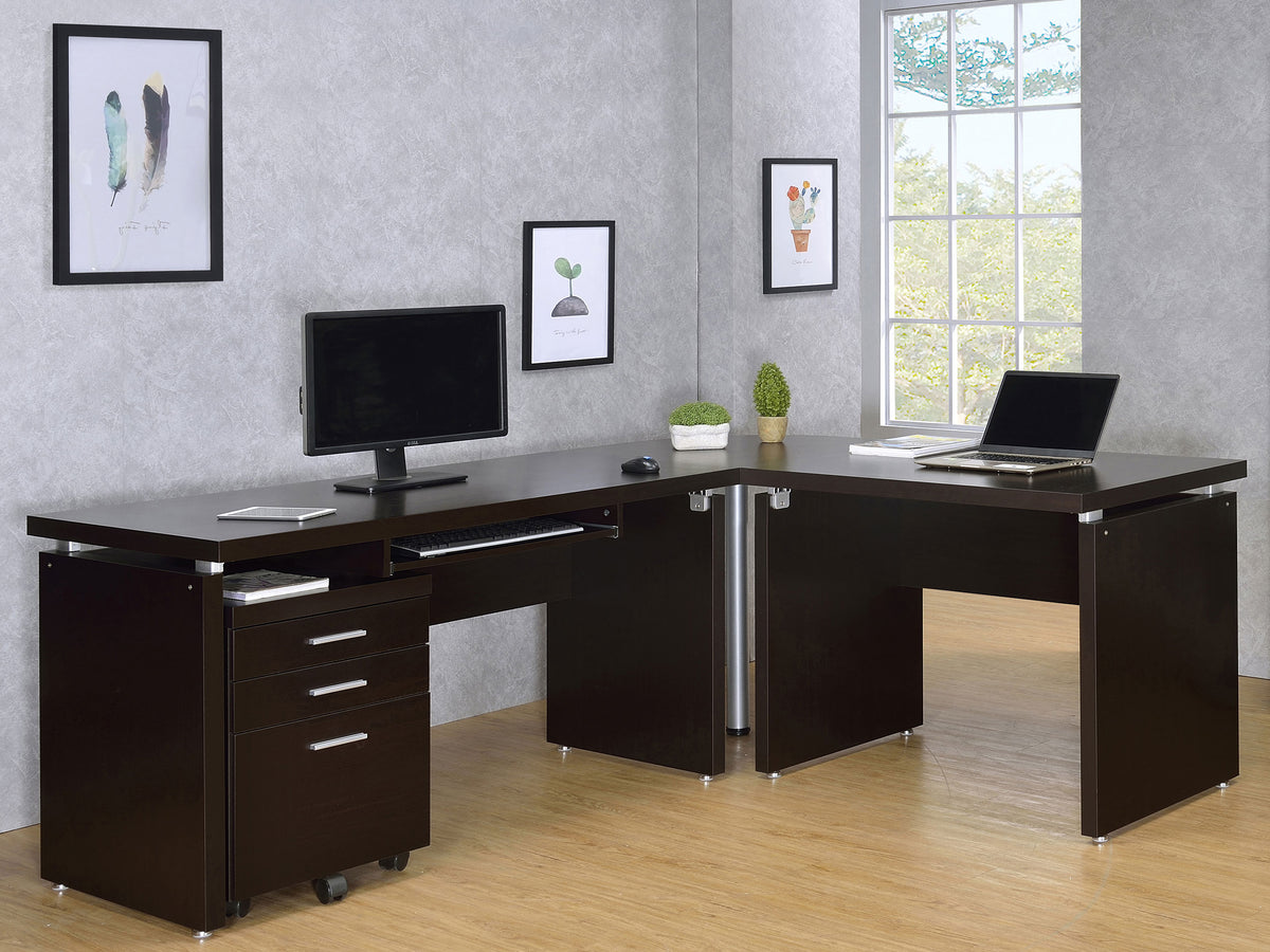 Skylar - L-Shape Desk With Mobile File Cabinet - Cappuccino
