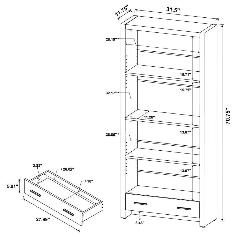 Skylar - 5-Shelf Bookcase With Drawer - Cappuccino