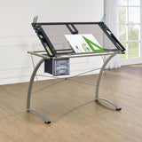 Melo - Glass Top Drafting Table With Storage - Silver