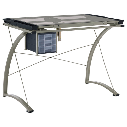Melo - Glass Top Drafting Table With Storage - Silver