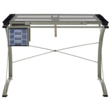 Melo - Glass Top Drafting Table With Storage - Silver