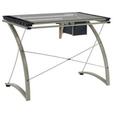 Melo - Glass Top Drafting Table With Storage - Silver