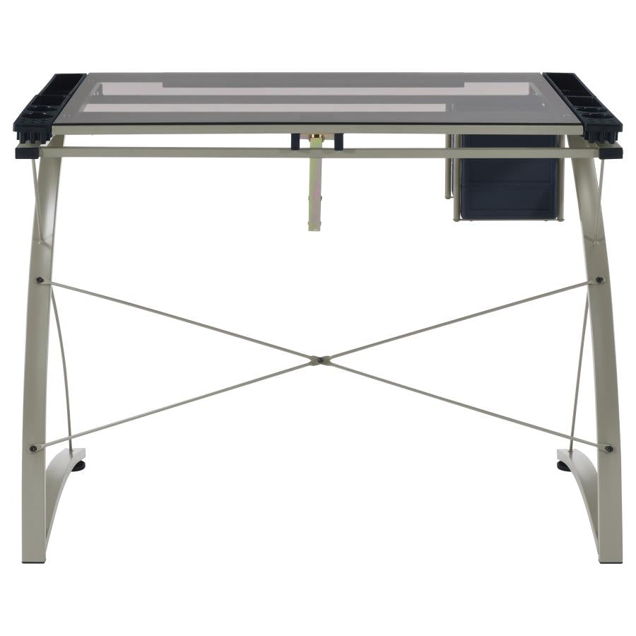 Melo - Glass Top Drafting Table With Storage - Silver