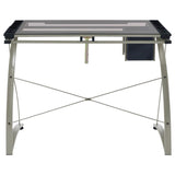 Melo - Glass Top Drafting Table With Storage - Silver